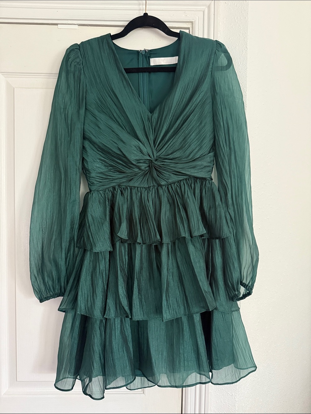 Rachel Parcell Deep Green Tiered V-Neck Long Sleeve Dress